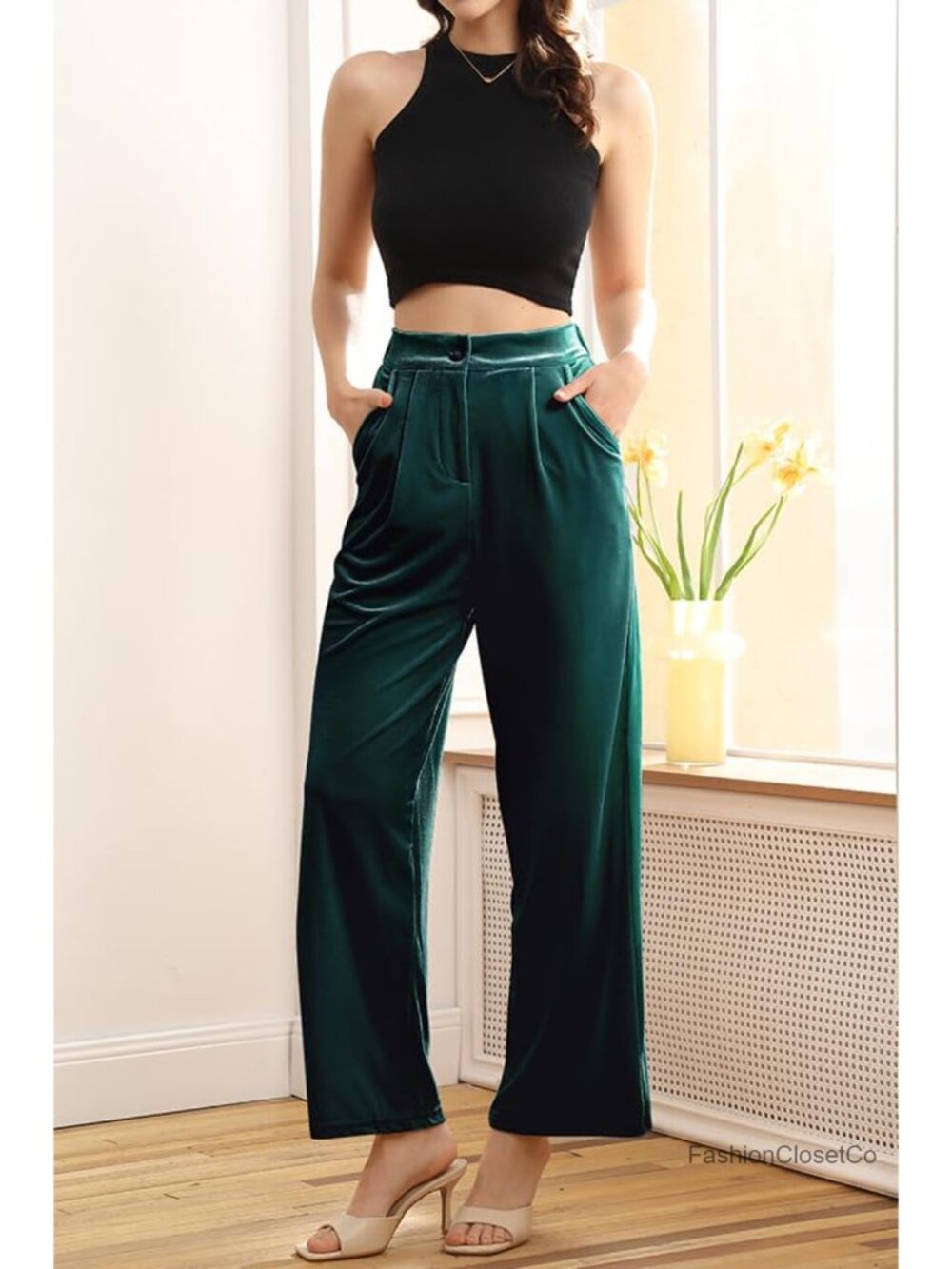 Wide Leg Velvet Velvet Pants Women's Sparkly Party Pants - Picture 4 of 5